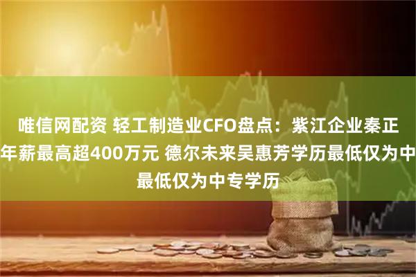 唯信网配资 轻工制造业CFO盘点：紫江企业秦正余去年年薪最高超400万元 德尔未来吴惠芳学历最低仅为中专学历